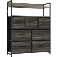 HOMCOM Chest of Drawers, Bedroom Fabric Dresser with 7 Drawers, Storage Organiser Unit with Open Shelves, Grey Wood-Effect