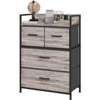 HOMCOM Rustic Chest of Four Fabric Drawers - Grey Wood Effect Aosom UK