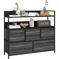 HOMCOM Rustic Chest of Five Fabric Drawers - Black
