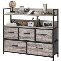 HOMCOM Rustic Chest of Five Fabric Drawers - Grey Wood Effect Aosom UK
