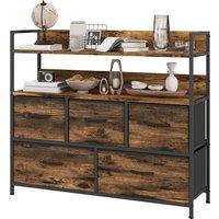 HOMCOM Rustic Chest of Five Fabric Drawers - Brown Wood Effect Aosom UK
