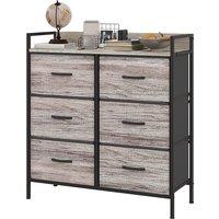 HOMCOM Rustic Chest of Six Fabric Drawers - Grey Wood Effect Aosom UK