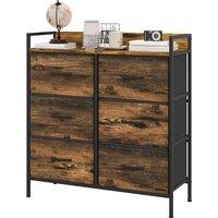HOMCOM Rustic Chest of Six Fabric Drawers - Brown Wood Effect Aosom UK