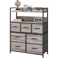 HOMCOM Rustic Chest of Seven Fabric Drawers - Grey Wood Effect Aosom UK
