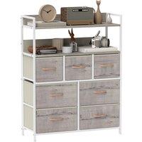 HOMCOM Rustic Chest of Seven Fabric Drawers - Natural Wood Finish