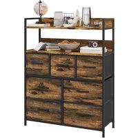 HOMCOM Rustic Chest of Seven Fabric Drawers - Brown Wood Effect Aosom UK
