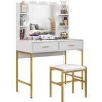 HOMCOM Dressing Table with Lighted Mirror, Cushioned Stool, Drawers, Shelves, Makeup Vanity Desk Set, Modern Dresser Vanity Table White Aosom UK