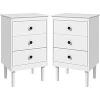 HOMCOM Bedside Table Set of 2, Modern Sofa Side Table with 3 Drawers, Nightstand for Bedroom, 40x30x64cm, White Aosom UK