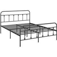 HOMCOM 4ft Double Platform Bed Frame with Underbed Storage Tall Headboard Steel Slat No Box Spring Needed Easy Assembly Black Aosom UK