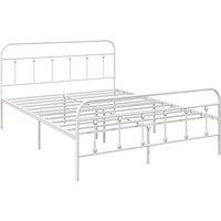 HOMCOM 4ft Double Platform Bed Frame with Underbed Storage Tall Headboard Steel Slat No Box Spring Needed Easy Assembly White Aosom UK