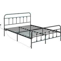 HOMCOM King Bed Frame with LED Lights and Charging Station, Metal Platform Bed Frame with Under Bed Storage, Black