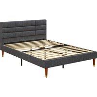 HOMCOM 4ft5 Upholstered Double Platform Bed Frame with Underbed Storage Tufted Headboard Wood Slat No Box Spring Needed Aosom UK