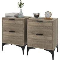HOMCOM Bedside Tables Set of 2, Modern Nightstand w/ 2 Drawers, Small Sofa End Tables w/ Storage, Steel Legs for Bedroom, Living Room, Grey Aosom UK