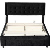 HOMCOM King Size Ottoman Bed Frame, with Front Drawer - Black