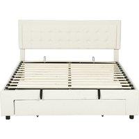 HOMCOM King Size Ottoman Bed Frame, with Front Drawer - Cream