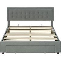 HOMCOM King Size Ottoman Bed Frame, with Front Drawer - Grey Aosom UK