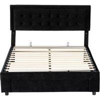 HOMCOM King Ottoman Bed Frame, Upholstered Bed Frame with Storage Drawer and Adjustable Headboard, 5ft, Black