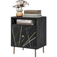 HOMCOM Marble Effect Bedside Table, Modern Side Table with Drawer, Open Shelf and Gold Tone Metal Legs for Bedroom, Living Room, Black Aosom UK