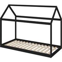 HOMCOM Single Bed Frame, House-Scandinavian-Style Wooden Bed Frame for 90W x 190D cm Mattress, Black