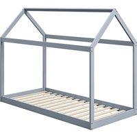 HOMCOM Single Bed Base with House Scandinavian Style, Wooden Bed Frame for 90W x 190Dcm Mattress, Grey Aosom UK