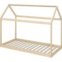 HOMCOM Single Bed Frame, House Scandinavian Wooden Bed Frame for 90W x 190Dcm Mattress, Pine Wood Bed Base, Natural Wood Finish