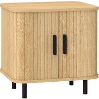 HOMCOM Bedside Table, Nordic Side Table with Roller Shutter Style Sliding Doors and Metal Legs for Bedroom, Living Room, Oak Tone Aosom UK