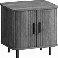 HOMCOM Bedside Table, Nordic Side Table with Roller Shutter Style Sliding Doors and Metal Legs for Bedroom, Living Room, Grey