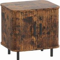 HOMCOM Bedside Table, Nordic Side Table with Roller Shutter Style Sliding Doors and Metal Legs for Bedroom, Living Room, Rustic Brown