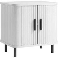 HOMCOM Nightstand with Sliding Doors and Metal Legs White Wood Effect