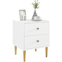 HOMCOM Elegant Two-Drawer Bedside Table - White/Gold-Tone
