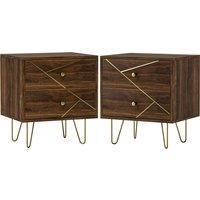 HOMCOM Bedside Tables Set of 2, Modern Side Table Set with 2 Drawers and Steel Hairpin Legs, Nightstand for Bedroom, Brown Wood Grain