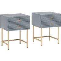 HOMCOM Set of Two Elegant Bedside Tables - Grey/Gold-Tone
