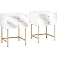 HOMCOM Set of Two Elegant Bedside Tables - White/Gold-Tone