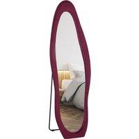 HOMCOM Arched Full Length Mirror, Irregular Wavy Mirror, 160 x 50cm Free Standing/Leaner/Wall Mirror with Velvet Frame, Bedroom, Wine Red Aosom UK