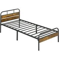 HOMCOM Industrial-Style Single Bed Frame - Black/Brown Aosom UK