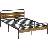 HOMCOM Industrial-Style Double Bed Frame - Black/Brown Aosom UK