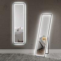 HOMCOM Full Length Mirror with LED Lights, 150 x 40cm Free Standing Mirror with Dimming and 3 Colour Lighting for Living Room, Black Aosom UK