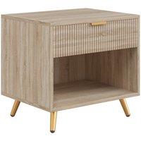 HOMCOM Bedside Table with Drawer and Open Compartment, Nightstand with Handle for Bedroom, Living Room, Natural Wood Finish