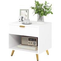 HOMCOM Elegant Bedside Table, with Drawer and Shelf - White/Gold Tone