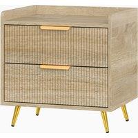 HOMCOM Bedside Table with 2 Drawers, Side End Table with Metal Legs for Bedroom, Living Room, Natural Wood Finish