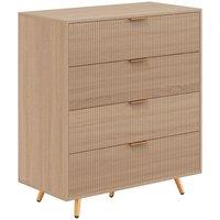 HOMCOM Bedroom Chest of Drawers with 4 Drawers, Fluted Dresser with Gold Tone Handles, Storage Cabinet, Natural