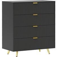 HOMCOM Bedroom Chest of Drawers with 4 Drawers, Fluted Dresser with Gold Tone Handles, Storage Cabinet for Bedroom, Living Room, Hallway, Entryway, Black