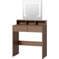 HOMCOM Vanity Table, Dressing Table with Mirror, LED Lights, 2 Drawers, 3 Compartments, 3 Colour Lighting, Walnut