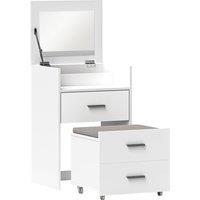 HOMCOM Vanity Desk with Mirror, Modern Dressing Table and Stool w/2 Drawers, Wheels, Flip-Up Mirror, Shelf, White