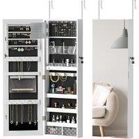 HOMCOM 108 x 37cm Lockable Jewellery Cabinet, with LED Lights - White Surface and Black Lining