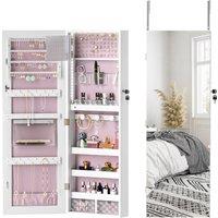 HOMCOM 108 x 37cm Lockable Jewellery Cabinet, with LED Lights - White Surface and Pink Lining