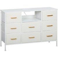 HOMCOM Boucle Chest of Drawers, 8 Fabric Drawers Storage Organiser with Charging Station, 2 USB and 2 AC Ports, Steel Frame, Fabric Dresser for Living Room, Bedroom, Hallway, Cream White