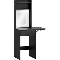 HOMCOM Small Vanity Desk with Mirror and LED Lights, Compact Dressing Table with Drop Leaf, Open Shelves and Drawer, Black