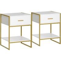 HOMCOM Bedside Tables, Set of 2, Modern Nightstands with Drawer & Shelf, Bedroom Furniture, White Aosom UK