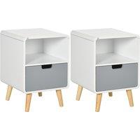 HOMCOM Bedside Table Set of 2, Wooden End Nightstand with Drawer, Scandinavian Nordic Style Lamp Desk Storage Unit for Bedroom, Wood Aosom UK